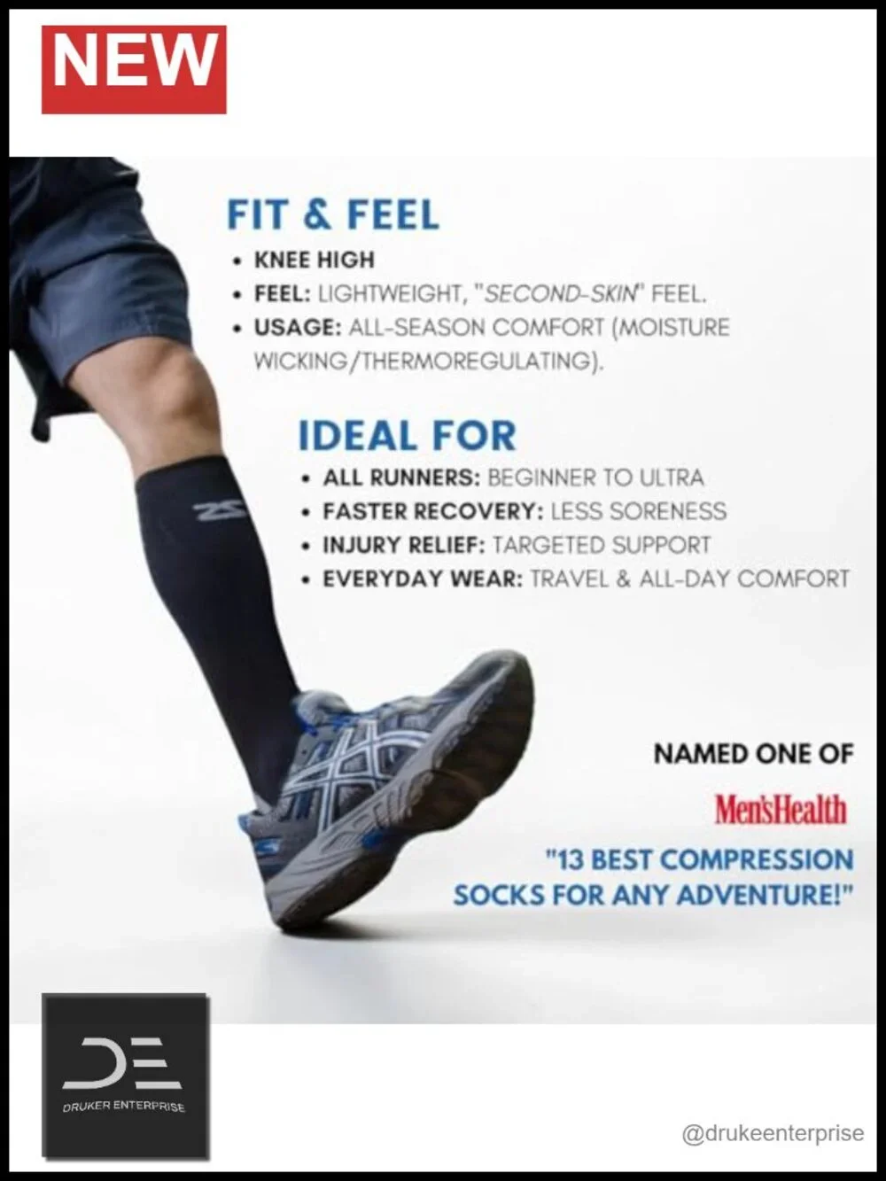 Knee High Compression Socks for Running, Travel - Made in Italy